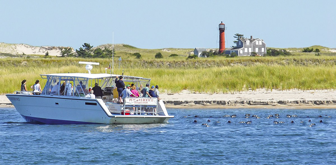 Photo of a Monomoy Island boat tour off Cape Cod.
